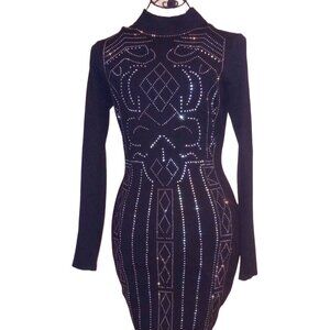Say What? Black Beaded Rhinestone Body Dress